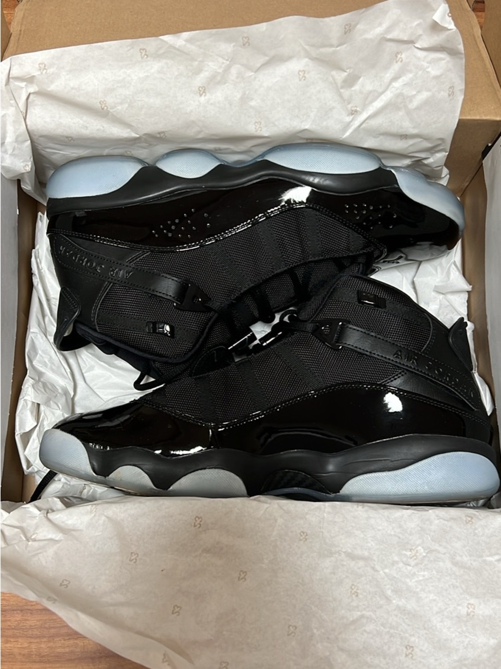Jordan Men's Black Patent Leather High-Top Sneakers with Icy Soles